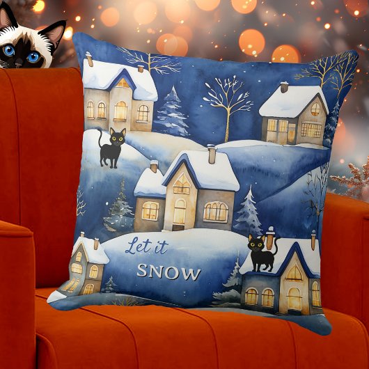 Snow Landscape Cute Winter Cat クッション