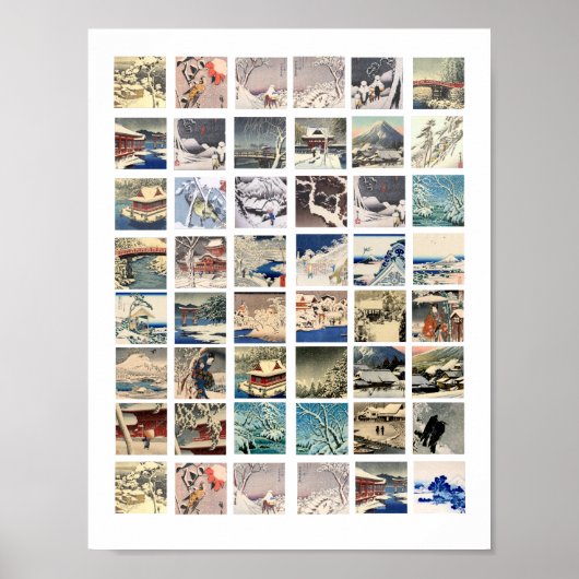 snow landscapes japanese woodblocks art paintings ポスター (正面)