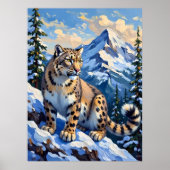 Snow Leopard on a mountain ポスター (正面)