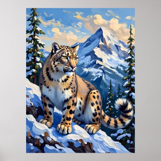 Snow Leopard on a mountain ポスター (正面)
