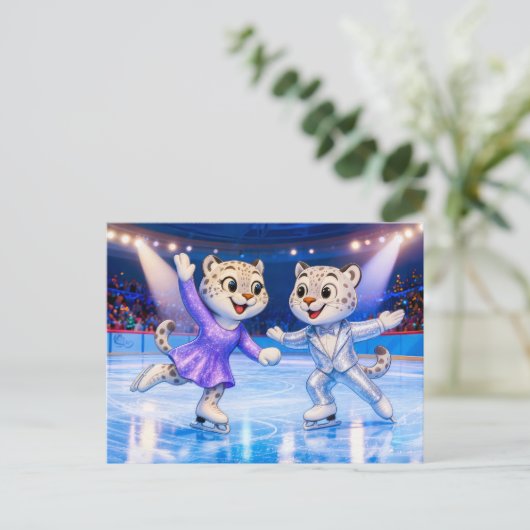 Snow Leopard Pair Performing Ice Dance Routine in  ポストカード (スタンド正面)
