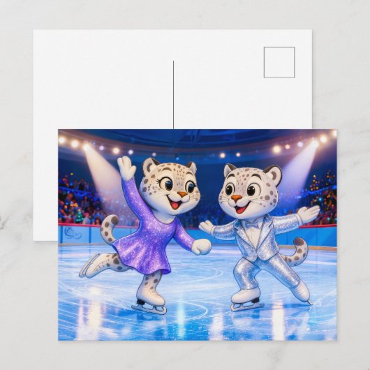 Snow Leopard Pair Performing Ice Dance Routine in  ポストカード (正面/裏面)