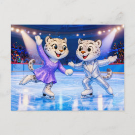 Snow Leopard Pair Performing Ice Dance Routine in  ポストカード