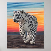 Snow Leopard Walking on the Beach During a Sunset ポスター (正面)