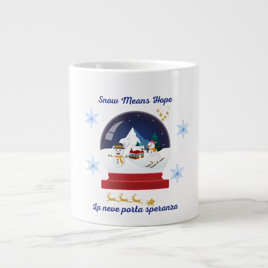 Snow Means Hope – Bilingual Snow Globe Holiday ジャンボコーヒーマグカップ (正面)