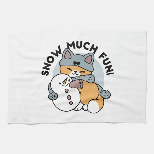 Snow Much Fun Cat Winter Holiday Design キッチンタオル (横)