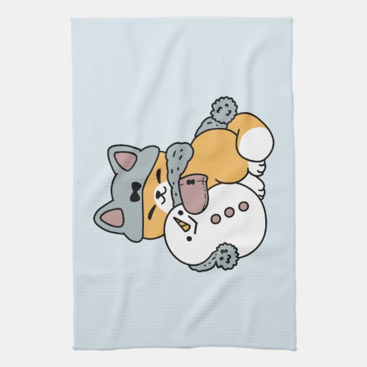 Snow Much Fun Cat Winter Holiday Design キッチンタオル (縦)