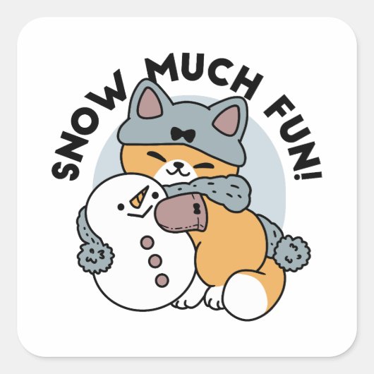 Snow Much Fun Cat Winter Holiday Design スクエアシール (正面)