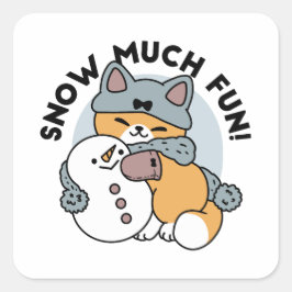 Snow Much Fun Cat Winter Holiday Design スクエアシール