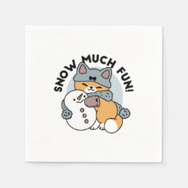 Snow Much Fun Cat Winter Holiday Design スタンダードカクテルナプキン