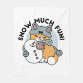 Snow Much Fun Cat Winter Holiday Design フリースブランケット (正面)