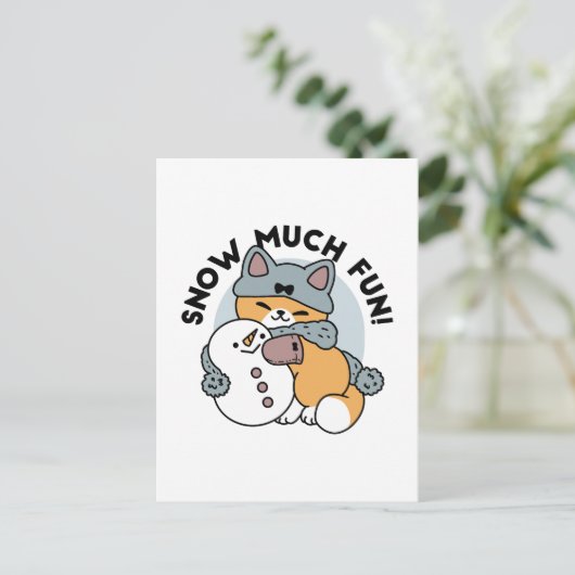 Snow Much Fun Cat Winter Holiday Design ポストカード (スタンド正面)