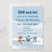 Snow Much Fun, ice skating animals winter birthday 招待状 (正面)