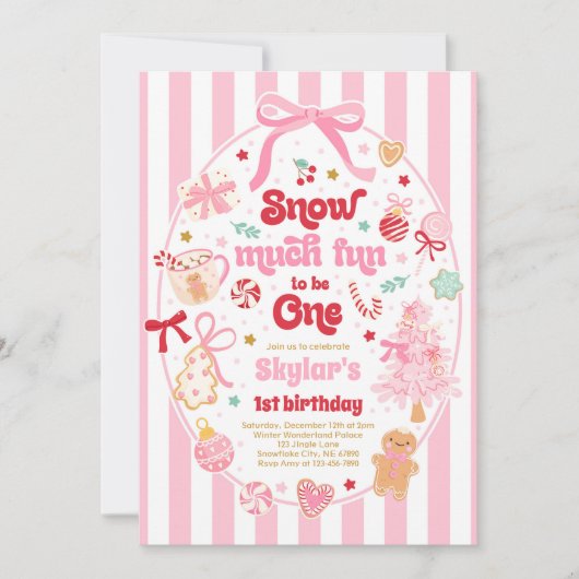 Snow Much Fun To Be One Christmas Bow Birthday 招待状 (正面)