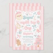 Snow Much Fun To Be One Christmas Bow Birthday 招待状 (正面/裏面)