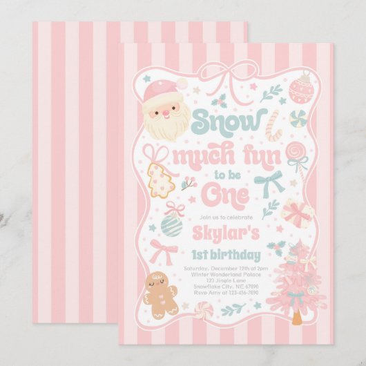 Snow Much Fun To Be One Christmas Bow Birthday 招待状 (正面/裏面)