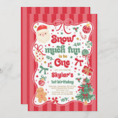 Snow Much Fun To Be One Christmas Bow Birthday 招待状 (正面/裏面)