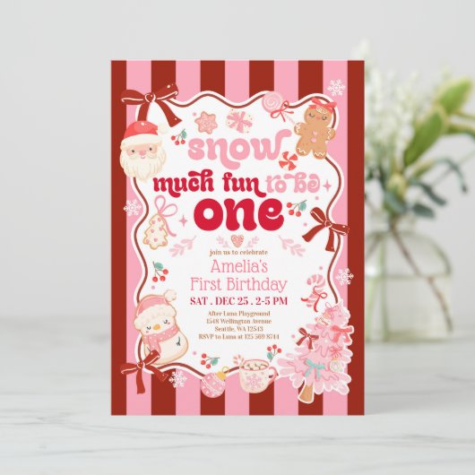 Snow Much Fun to be ONE First Birthday Invitation 招待状 (スタンド正面)