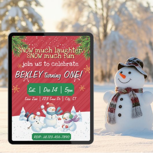 Snow much laughter Snow much Fun, 1st Birthday 招待状