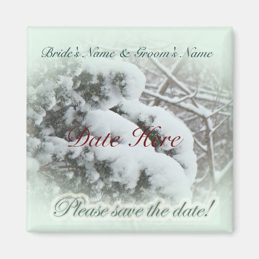 Snow on Arbor Vitaus日付を保存結婚する マグネット (正面)