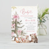 Snow Pink Winter Woodland Baby Shower Invitation 招待状 (スタンド正面)