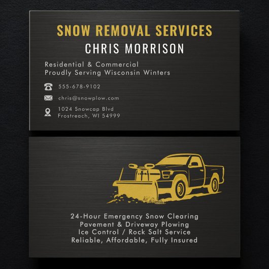 Snow Plowing Removal Metallic Black Gold 名刺