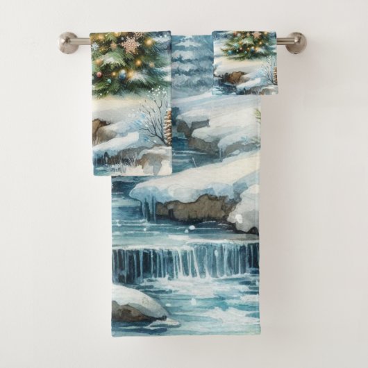 Snow Scene  with Christmas Tree Winter  バスタオルセット (インサイチュ)