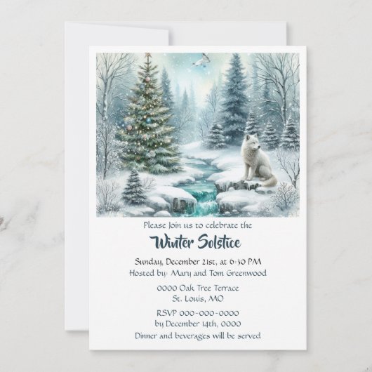 Snow Scene with Fox Winter Solstice Dinner  招待状 (正面)