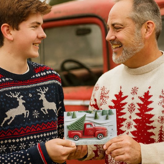 Snow Scene with Red Truck Christmas  シーズンカード