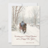Snow Sketch Horse Drawn Carriage Snow Scene Desig シーズンカード (正面)