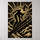 Snow Skier Retro Art Deco ポスター (正面)