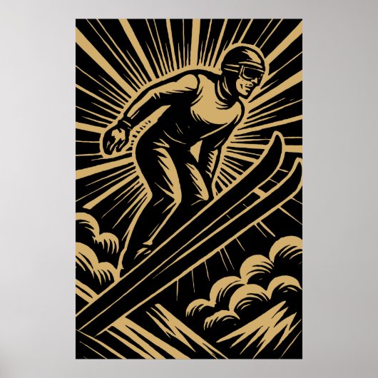 Snow Skier Retro Art Deco ポスター (正面)