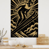 Snow Skier Retro Art Deco ポスター (キッチン)