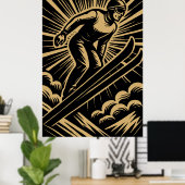 Snow Skier Retro Art Deco ポスター (ホームオフィス)