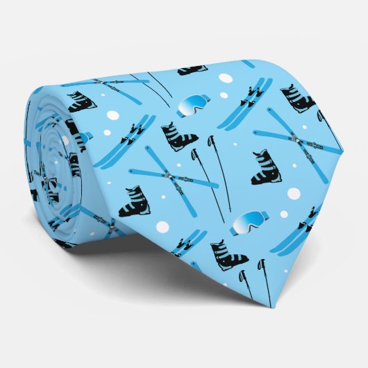 Snow Sports Blue Skiing Pattern ネクタイ (ロール)