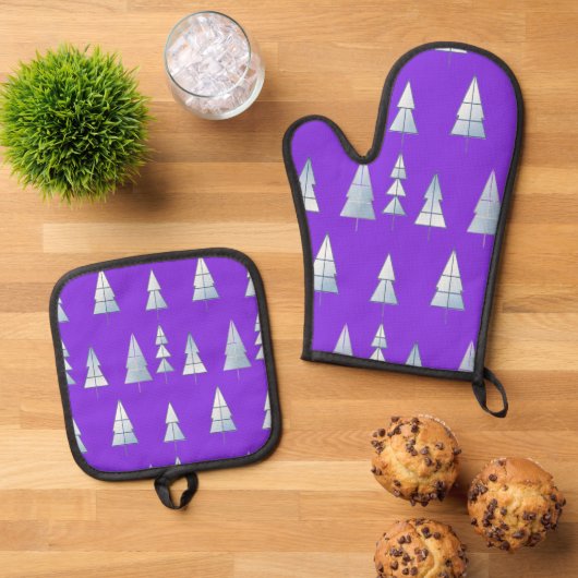 Snow Trees Elegant Winter 鍋つかみ&鍋敷きセット (トップダウン)