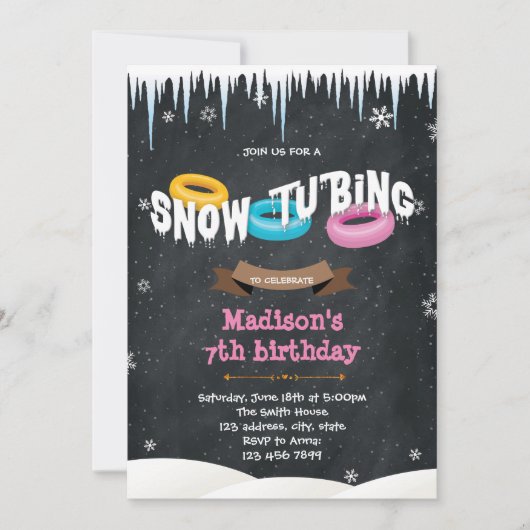 Snow Tubing誕生日の招待 招待状 (正面)