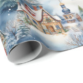 Snow Winter Bavarian Village Christmas Holiday ラッピングペーパー (ロールコーナー)