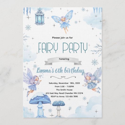 Snow winter fairy party invitation 招待状 (正面)