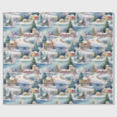 Snow Winter New England Village Christmas Holiday ラッピングペーパー (フラット)