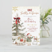 Snow Winter One Silly Goose First Birthday 招待状 (スタンド正面)