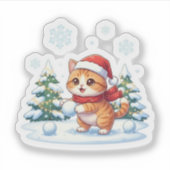 Snowball Cat Playful Winter Wonderland Christmas シール (正面)