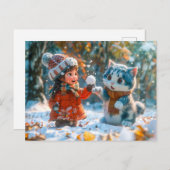 Snowball Fight with My Cat シーズンポストカード (正面/裏面)