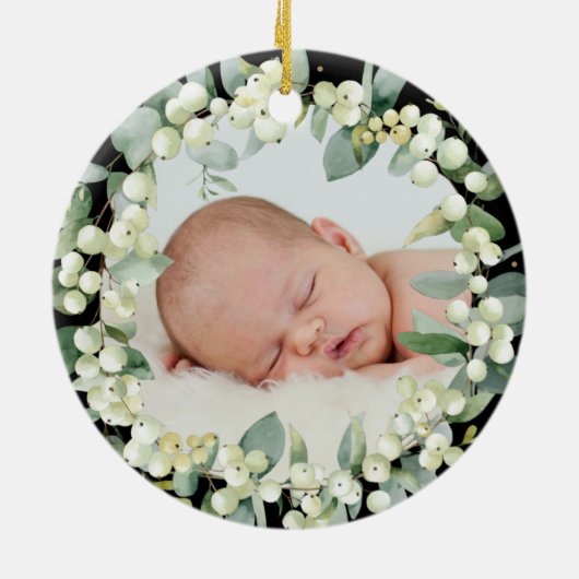 Snowberryの初めてのクリスマスを祖父母の写真として セラミックオーナメント (裏面)