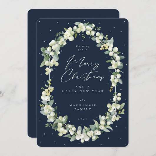 Snowberry+Eucalyptus Botanical Frame Christmas シーズンカード (正面/裏面)