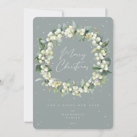 Snowberry + Eucalyptus Christmas Wreath Non-Photo シーズンカード (正面)