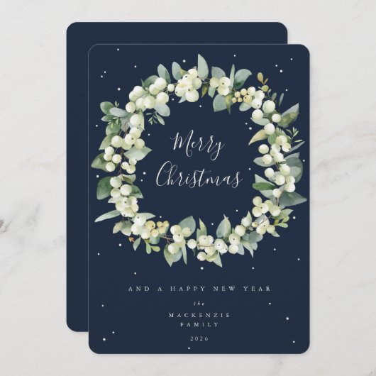 Snowberry + Eucalyptus Christmas Wreath Non-Photo シーズンカード (正面/裏面)