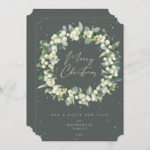 Snowberry + Eucalyptus Christmas Wreath Non-Photo シーズンカード (正面/裏面)