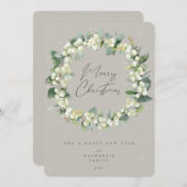 Snowberry + Eucalyptus Christmas Wreath Non-Photo シーズンカード (正面/裏面)