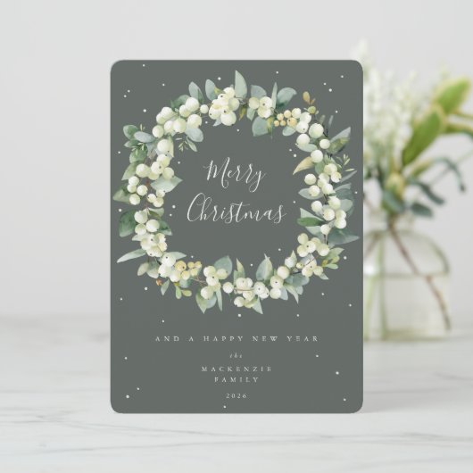 Snowberry + Eucalyptus Christmas Wreath Non-Photo シーズンカード (スタンド正面)